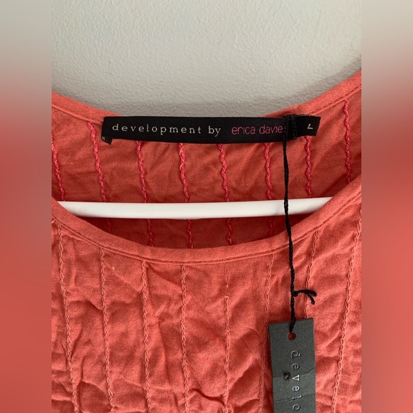 Womens Development by Erica Davies Coral Short Flutter Sleeve Smock Neck Top L - Picture 2 of 9